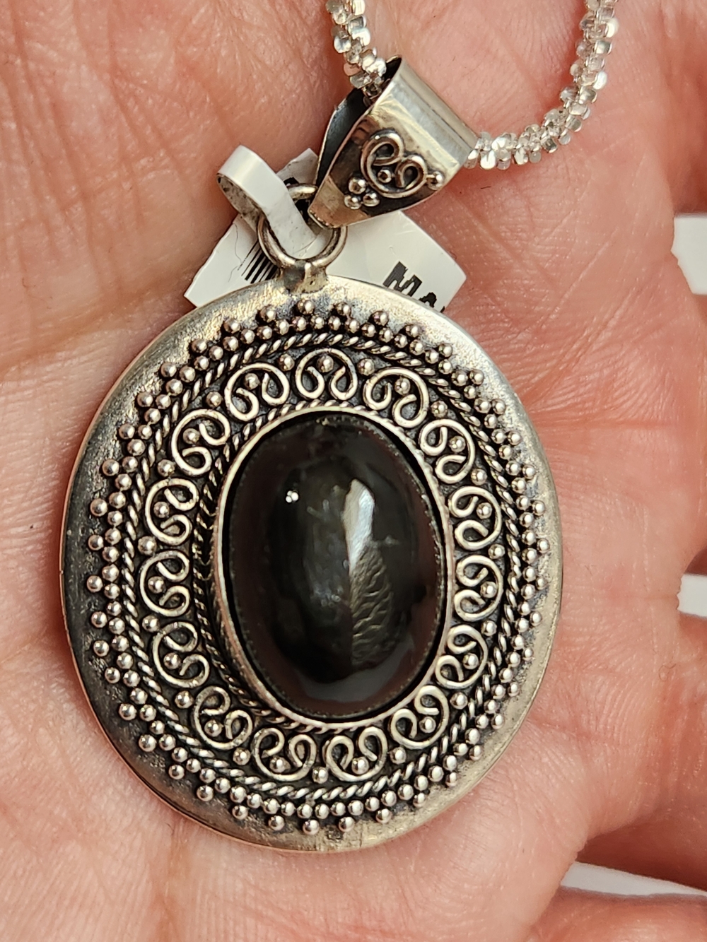 Devious! VID! Natural Black Star Diopside Bali Pendant W/ D Cut 925 Italy 20" - Picture 12 of 14